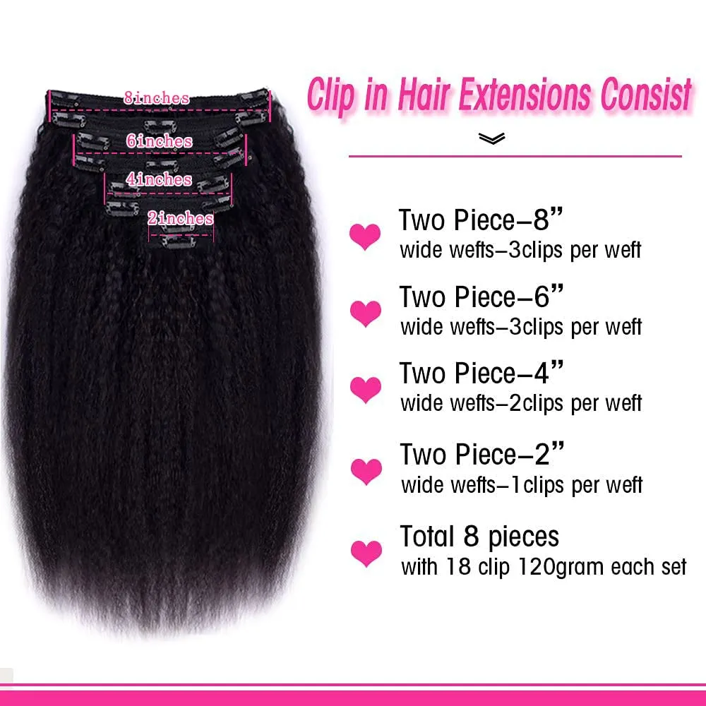 CanaryFly Kinky Straight Clip in Hair Extensions for Black Women Full Head Brazilian Virgin Human Hair Natural Black Color,8/Pcs with 18Clips,120 Gram (16inch, Kinky Straight)