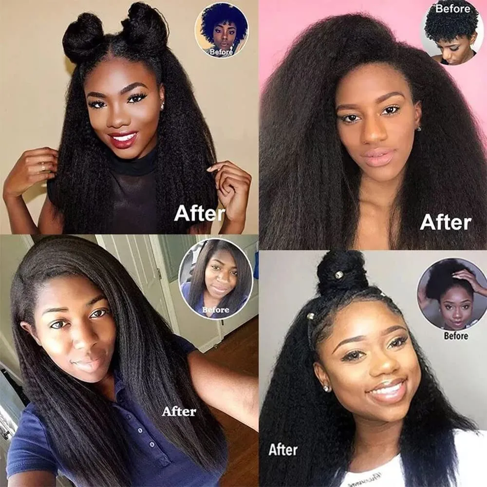 CanaryFly Kinky Straight Clip in Hair Extensions for Black Women Full Head Brazilian Virgin Human Hair Natural Black Color,8/Pcs with 18Clips,120 Gram (16inch, Kinky Straight)