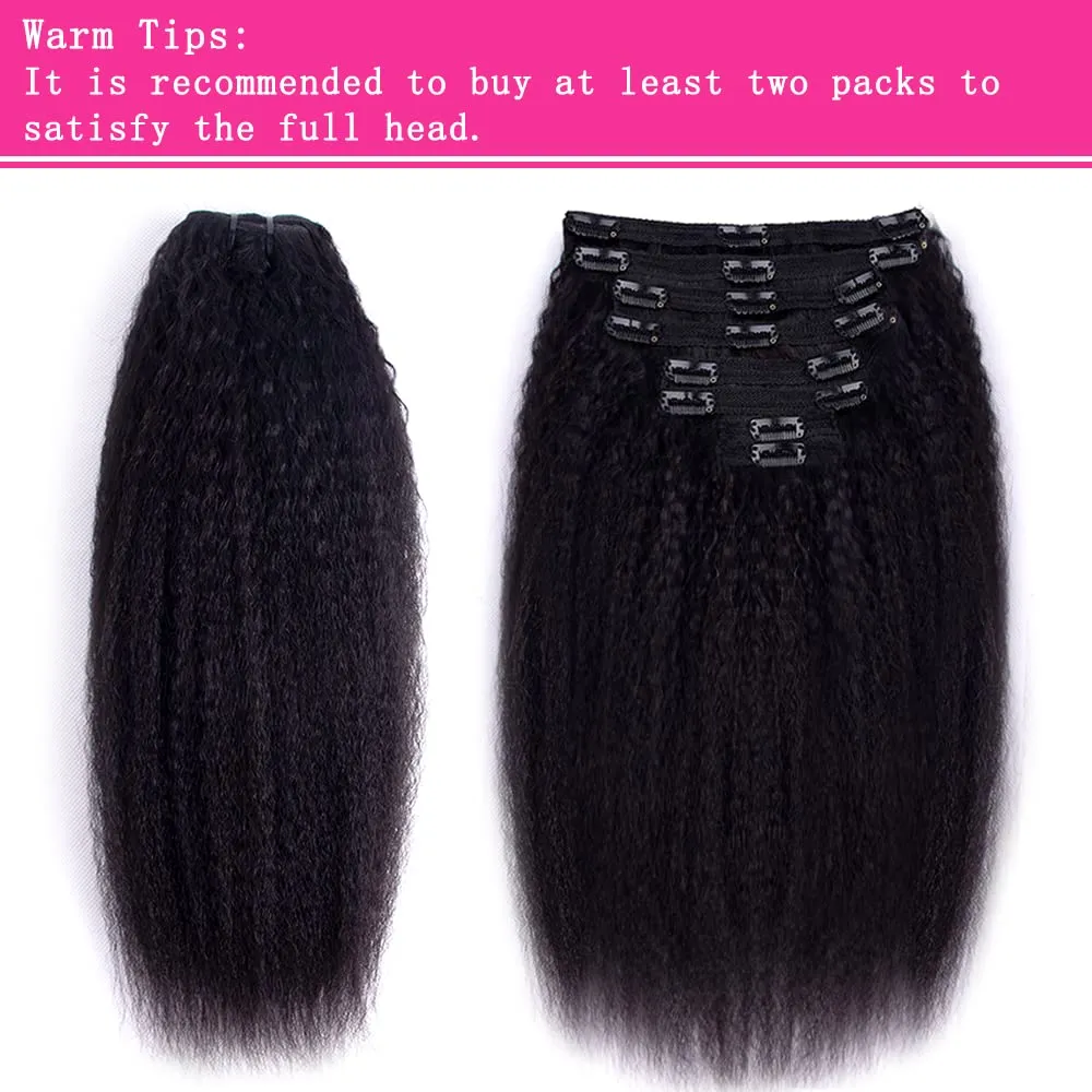 CanaryFly Kinky Straight Clip in Hair Extensions for Black Women Full Head Brazilian Virgin Human Hair Natural Black Color,8/Pcs with 18Clips,120 Gram (16inch, Kinky Straight)