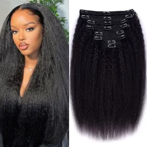 CanaryFly Kinky Straight Clip in Hair Extensions for Black Women Full Head Brazilian Virgin Human Hair Natural Black Color,8/Pcs with 18Clips,120 Gram (16inch, Kinky Straight)