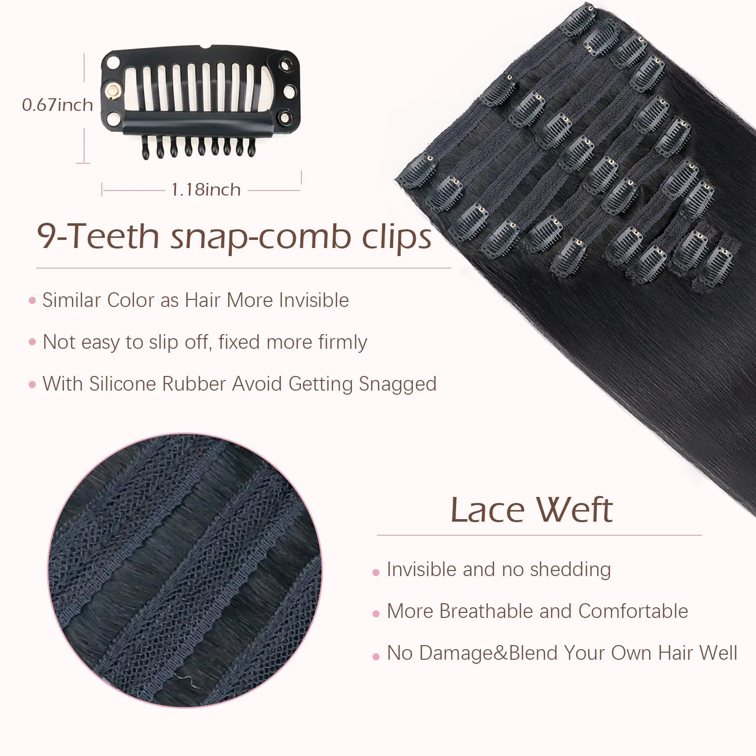 CanaryFly Straight Clip in Hair Extensions Real Human Hair,10Pcs 100% Unprocessed Full Head Brazilian Virgin Human Hair Clip ins for Women,Natural Silk Human Hair 150g 16inch #1B Natural Black