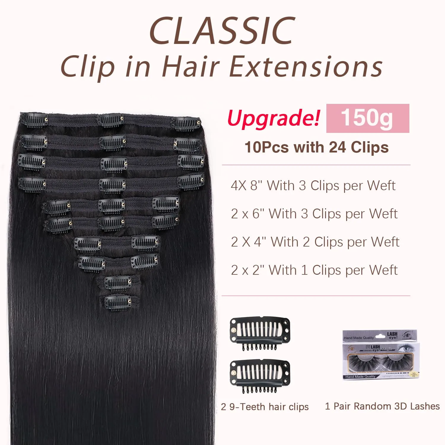 CanaryFly Straight Clip in Hair Extensions Real Human Hair,10Pcs 100% Unprocessed Full Head Brazilian Virgin Human Hair Clip ins for Women,Natural Silk Human Hair 150g 16inch #1B Natural Black