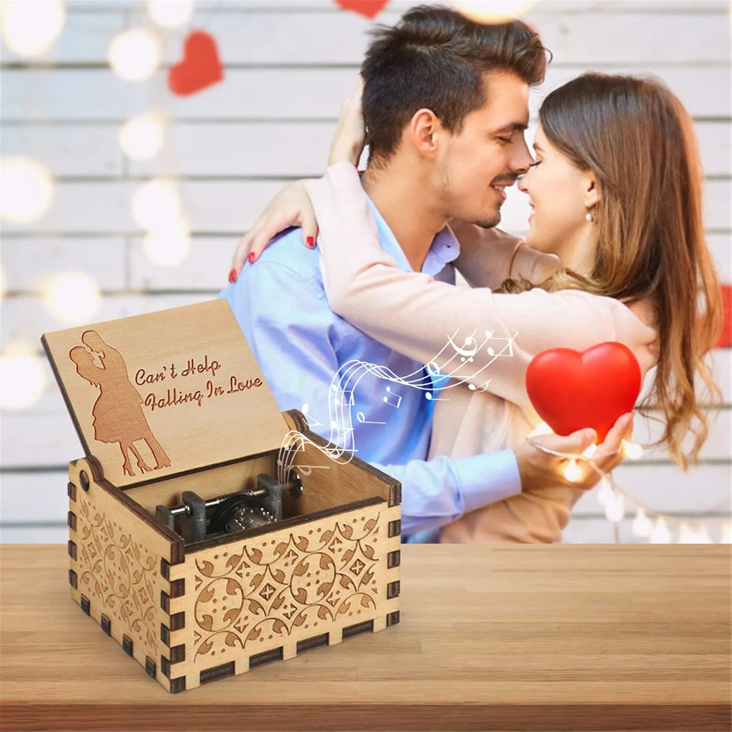 Can't Help Wood Music Box Hand-Operated Antique Engraved Cute Musical Boxes Gift for Love One, Boyfriend, Girlfriend, Husband,Wife Birthday/Wedding Day/Christmas Day Present