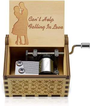 Can't Help Wood Music Box Hand-Operated Antique Engraved Cute Musical Boxes Gift for Love One, Boyfriend, Girlfriend, Husband,Wife Birthday/Wedding Day/Christmas Day Present
