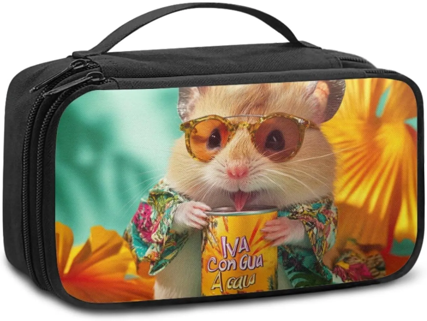 Capybara Makeup Bag for Purses 9.5x3.5x5.5 Inch Compact Cosmetric Cases Organizer with Mesh Compartments Top Handle Zippered Make up Bags