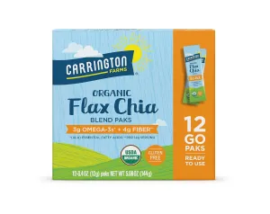 Carrington Farms Organic Flax Chia Packs, 0.4 Ounce (Pack of 12), Gluten-Free, Ready-to-Eat, Omega-3 & Fiber Rich, Non-GMO, Perfect for Smoothies, Oatmeal, Salads, High in Protein