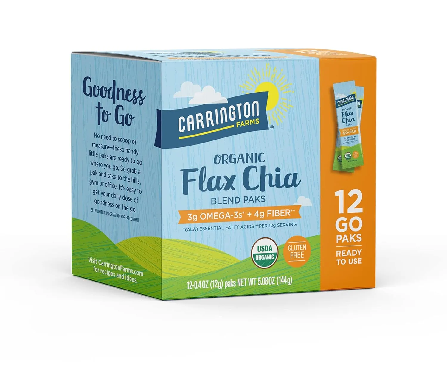 Carrington Farms Organic Flax Chia Packs, 0.4 Ounce (Pack of 12), Gluten-Free, Ready-to-Eat, Omega-3 & Fiber Rich, Non-GMO, Perfect for Smoothies, Oatmeal, Salads, High in Protein