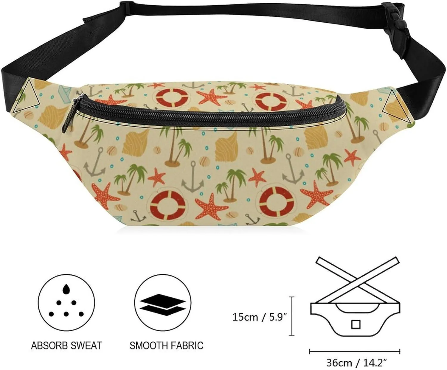 Cartoon Colorful Beach Holidays Unisex Belt Bag Crossbody Bag Fanny Pack Waist Pack Suitable for Travel And Sports, 36*15cm, style-15-2