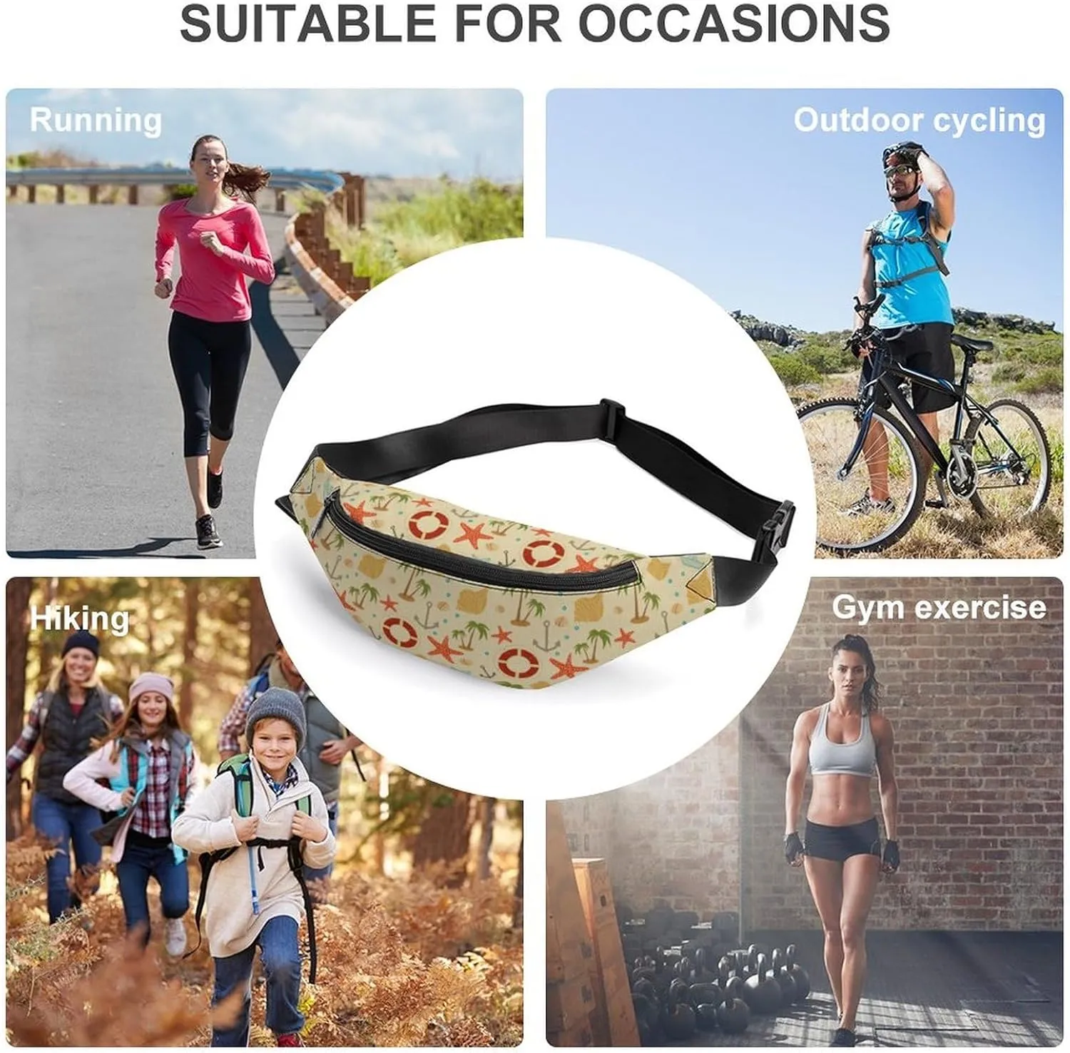 Cartoon Colorful Beach Holidays Unisex Belt Bag Crossbody Bag Fanny Pack Waist Pack Suitable for Travel And Sports, 36*15cm, style-15-2