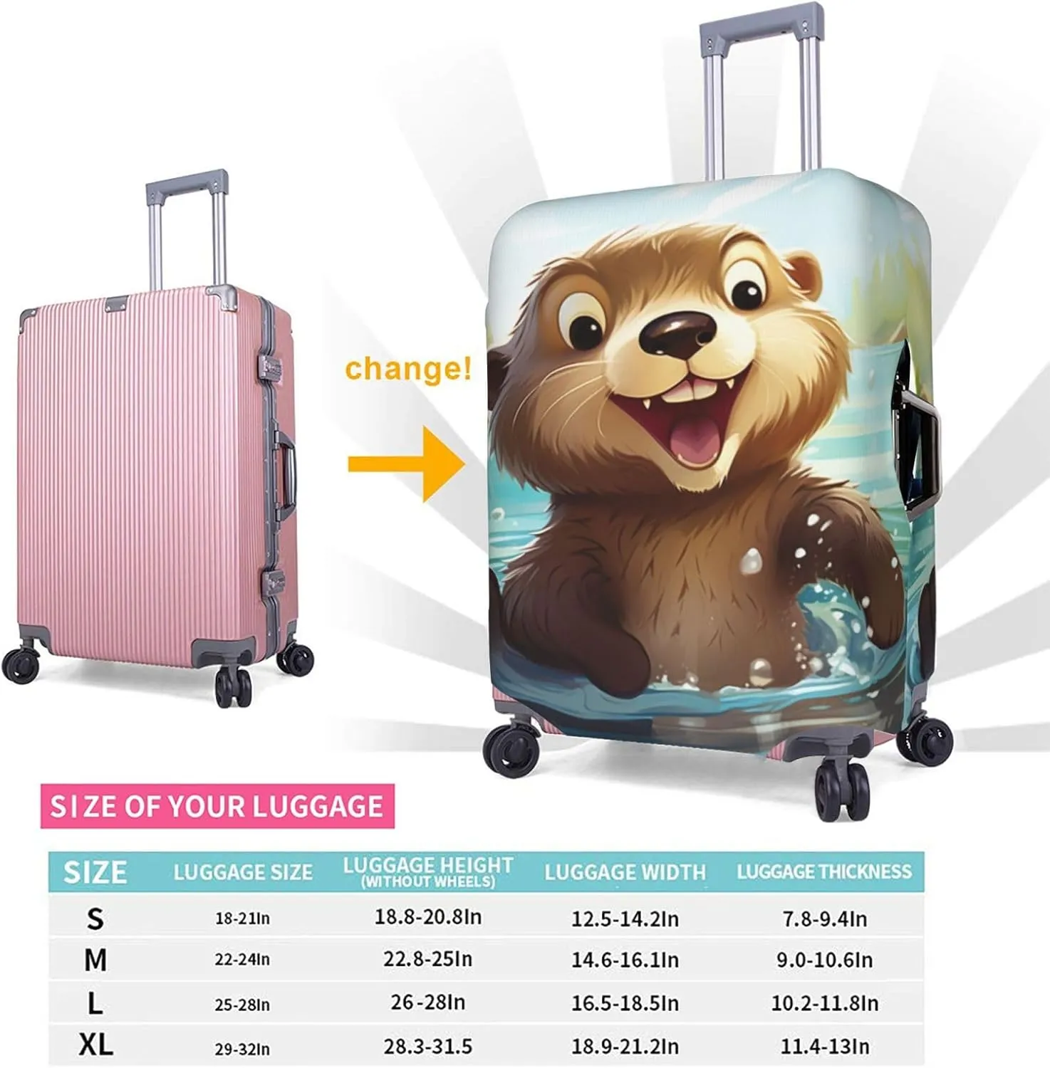 Cartoon Cute Otter Suitcase Covers, Luggage Protectors Fits Four Sizes Suitcase For Travel