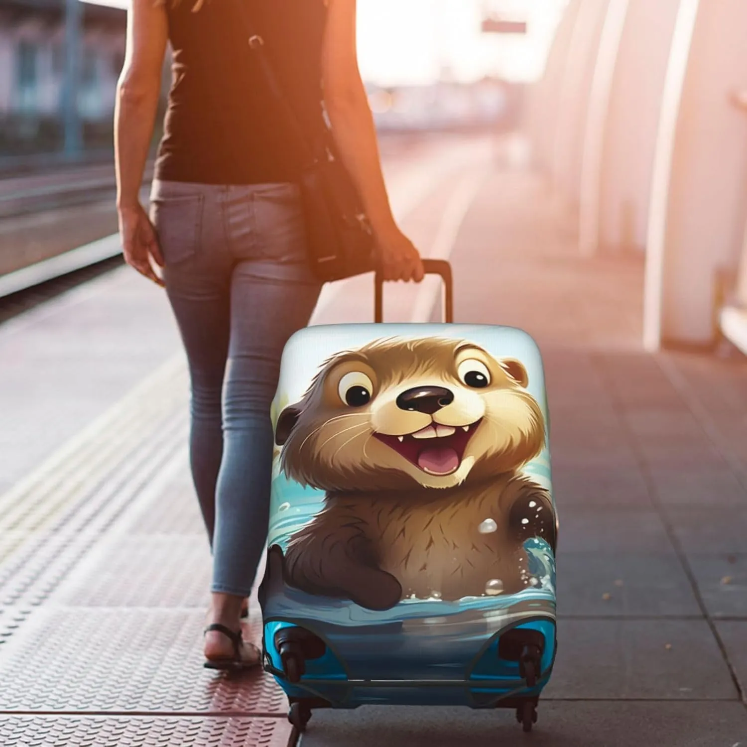 Cartoon Cute Otter Suitcase Covers, Luggage Protectors Fits Four Sizes Suitcase For Travel