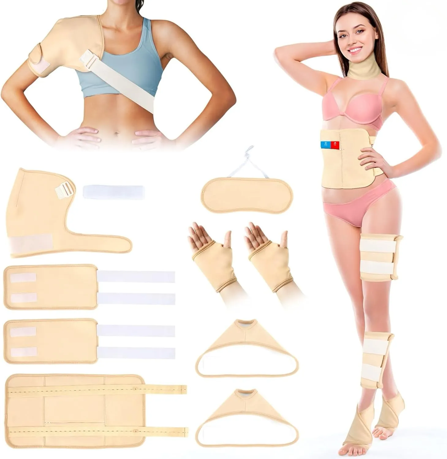 Castor Oil Pack Wrap, 9 Pcs Organic Castor Oil Packs Kit for Neck Shoulder Waist Back Hand Knee Leg and Feet, Reusable Pads Kit for Hot/Cold Castor Oil Compress for Woman/Man
