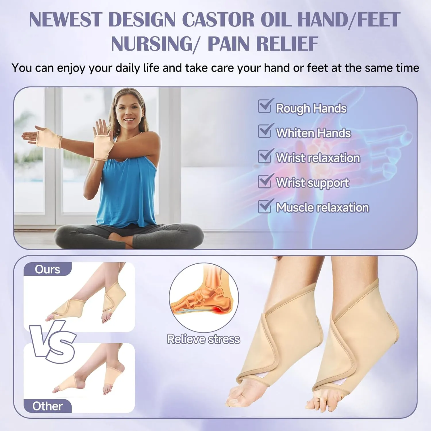 Castor Oil Pack Wrap, 9 Pcs Organic Castor Oil Packs Kit for Neck Shoulder Waist Back Hand Knee Leg and Feet, Reusable Pads Kit for Hot/Cold Castor Oil Compress for Woman/Man