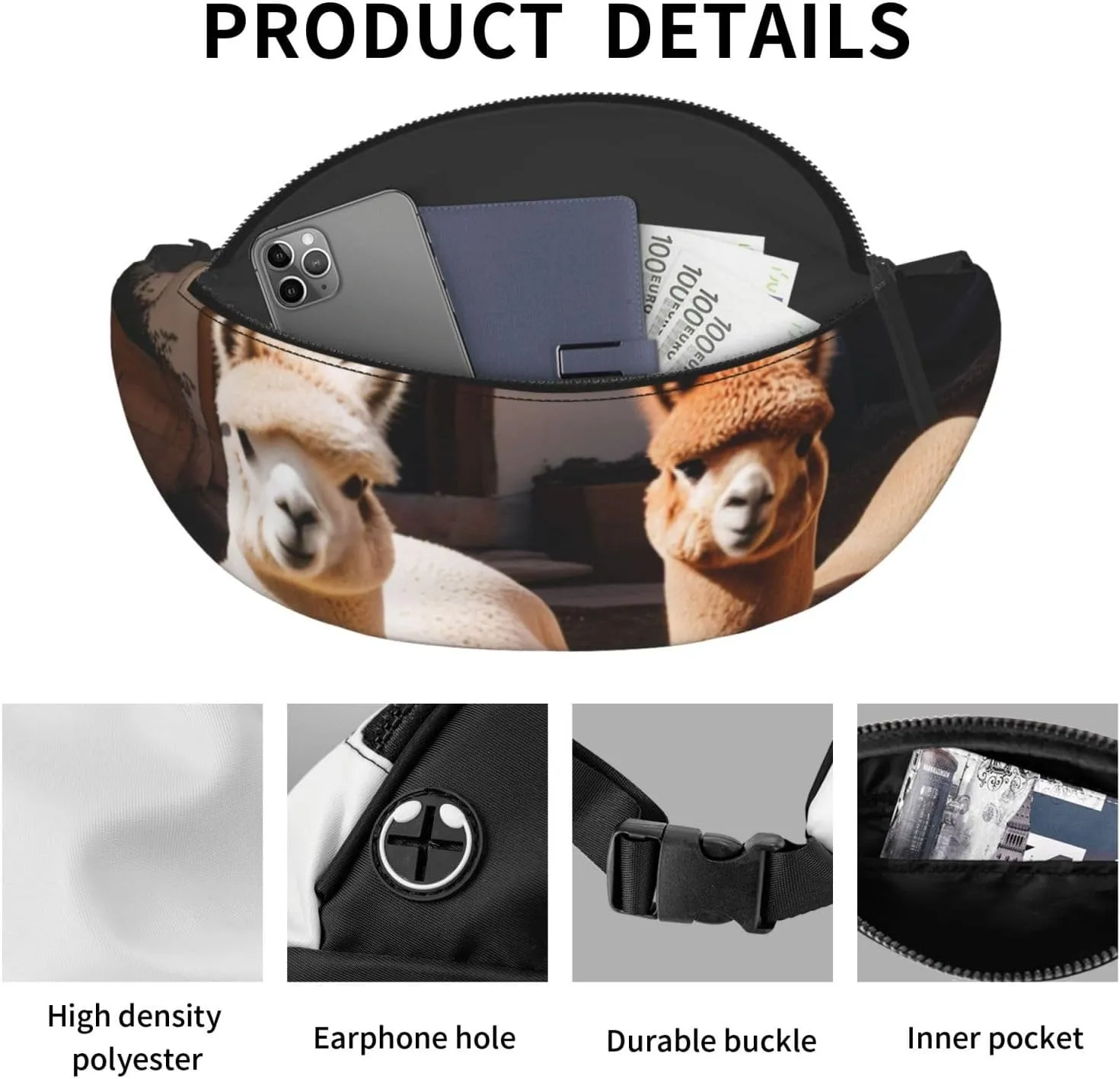 Casual Alpacas Printed Fanny Pack,Crossbody Fanny packs for women Men Waist Bag for Running Travel