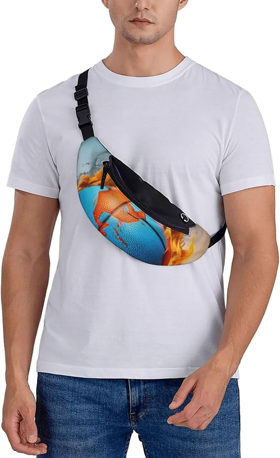 Casual Basketball on Fire and Water Flame Splashing Printed Fanny Pack,Crossbody Fanny packs for women Men Waist Bag for Running Travel