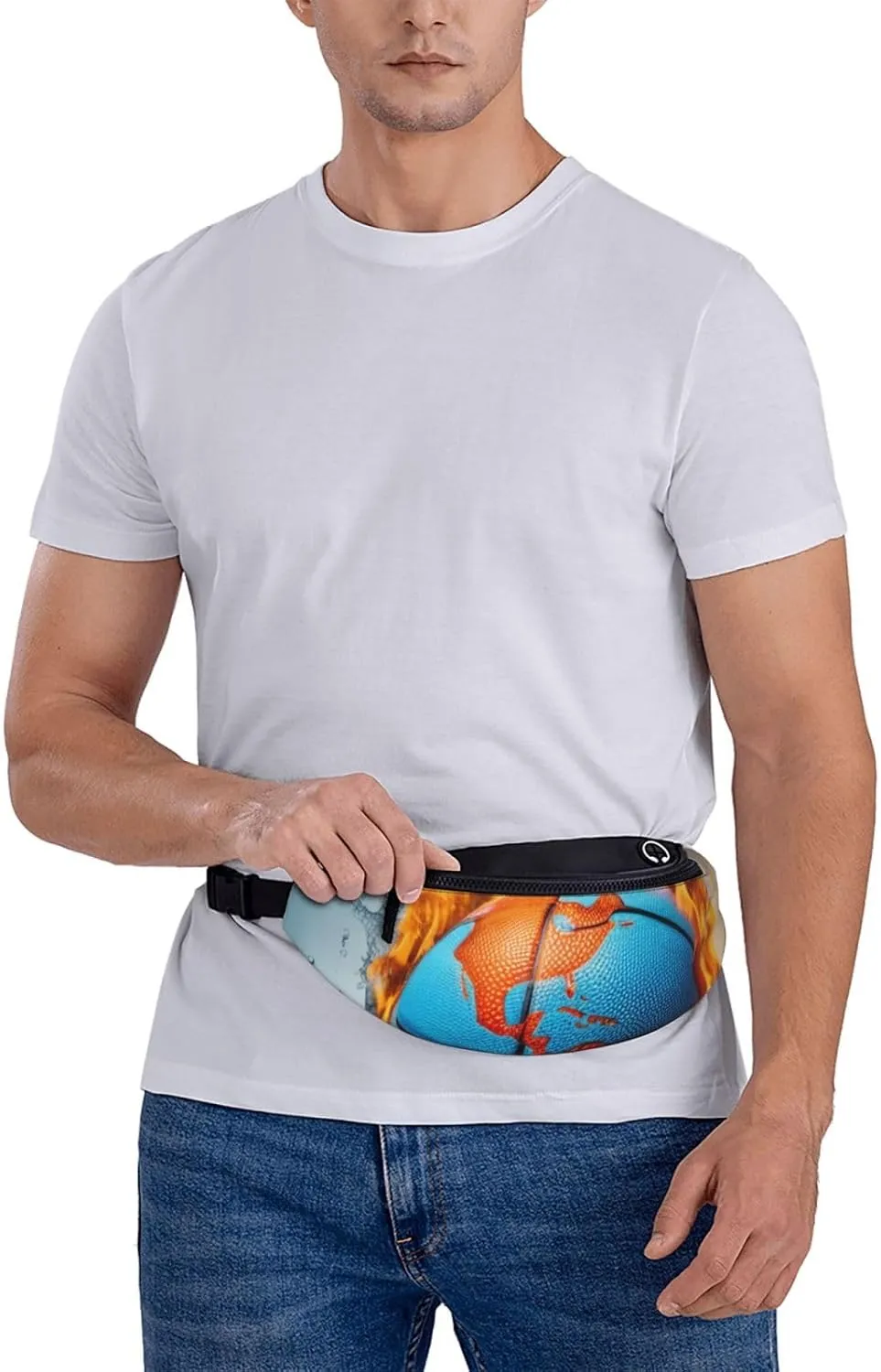 Casual Basketball on Fire and Water Flame Splashing Printed Fanny Pack,Crossbody Fanny packs for women Men Waist Bag for Running Travel