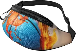 Casual Basketball on Fire and Water Flame Splashing Printed Fanny Pack,Crossbody Fanny packs for women Men Waist Bag for Running Travel
