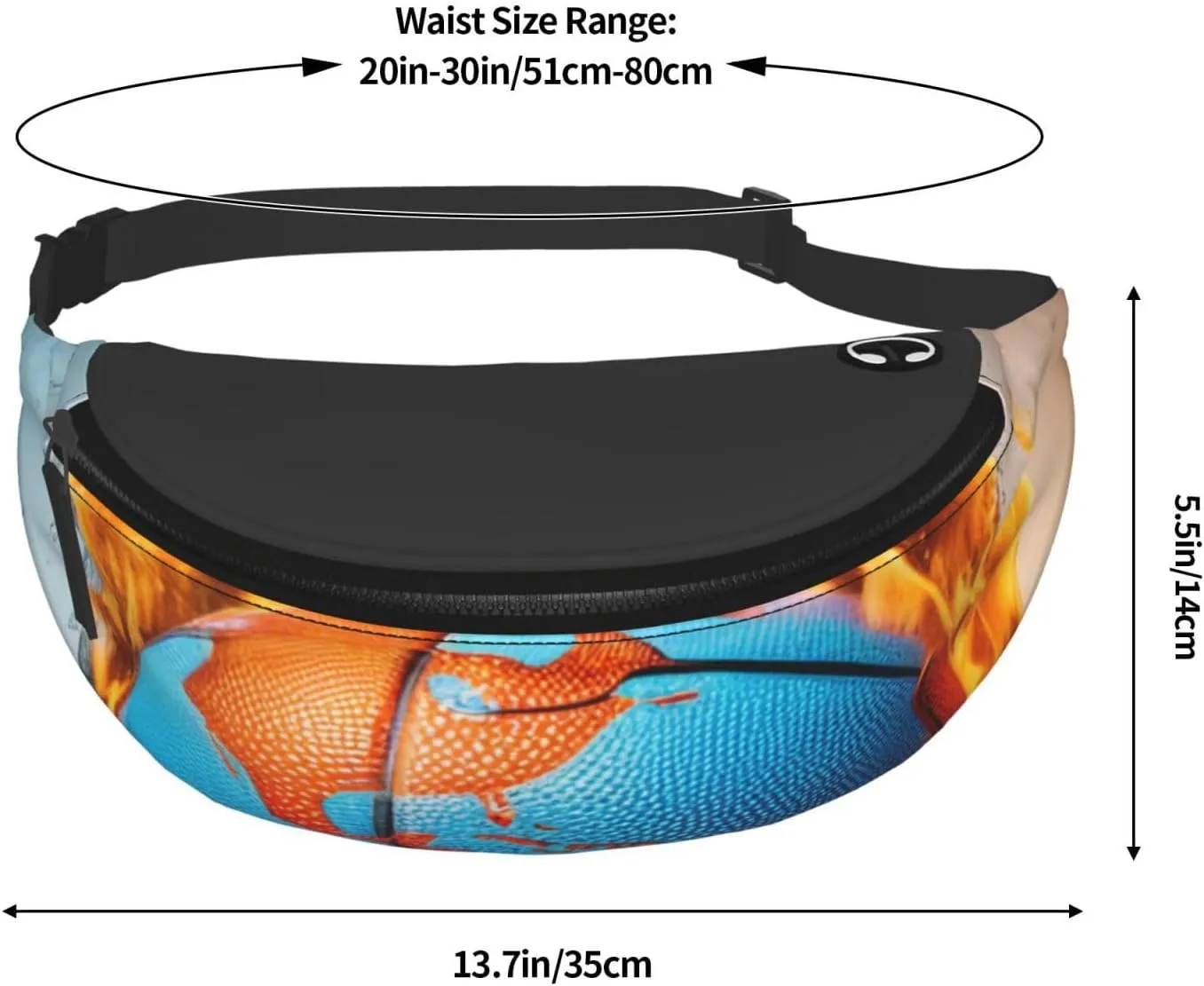 Casual Basketball on Fire and Water Flame Splashing Printed Fanny Pack,Crossbody Fanny packs for women Men Waist Bag for Running Travel