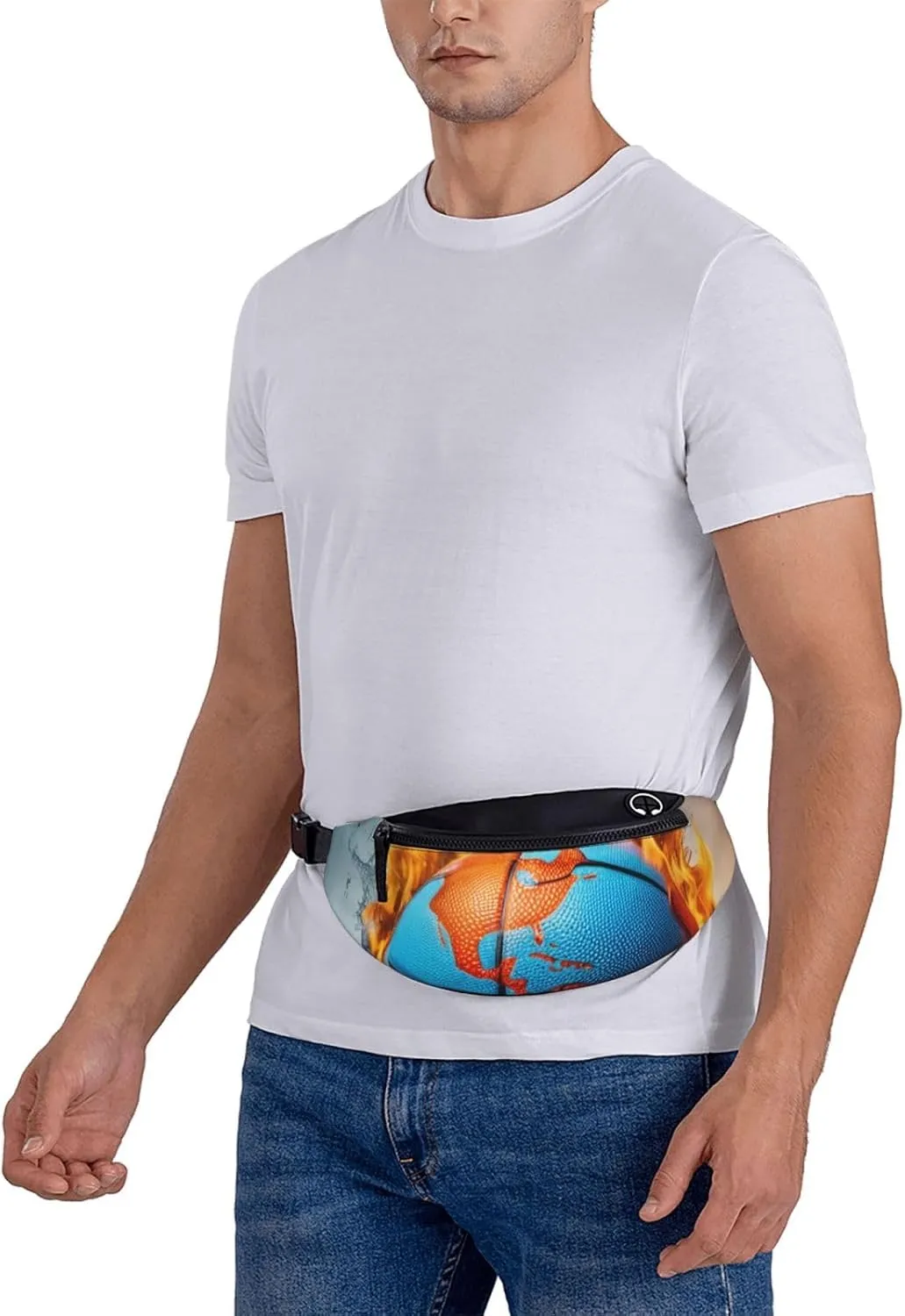 Casual Basketball on Fire and Water Flame Splashing Printed Fanny Pack,Crossbody Fanny packs for women Men Waist Bag for Running Travel