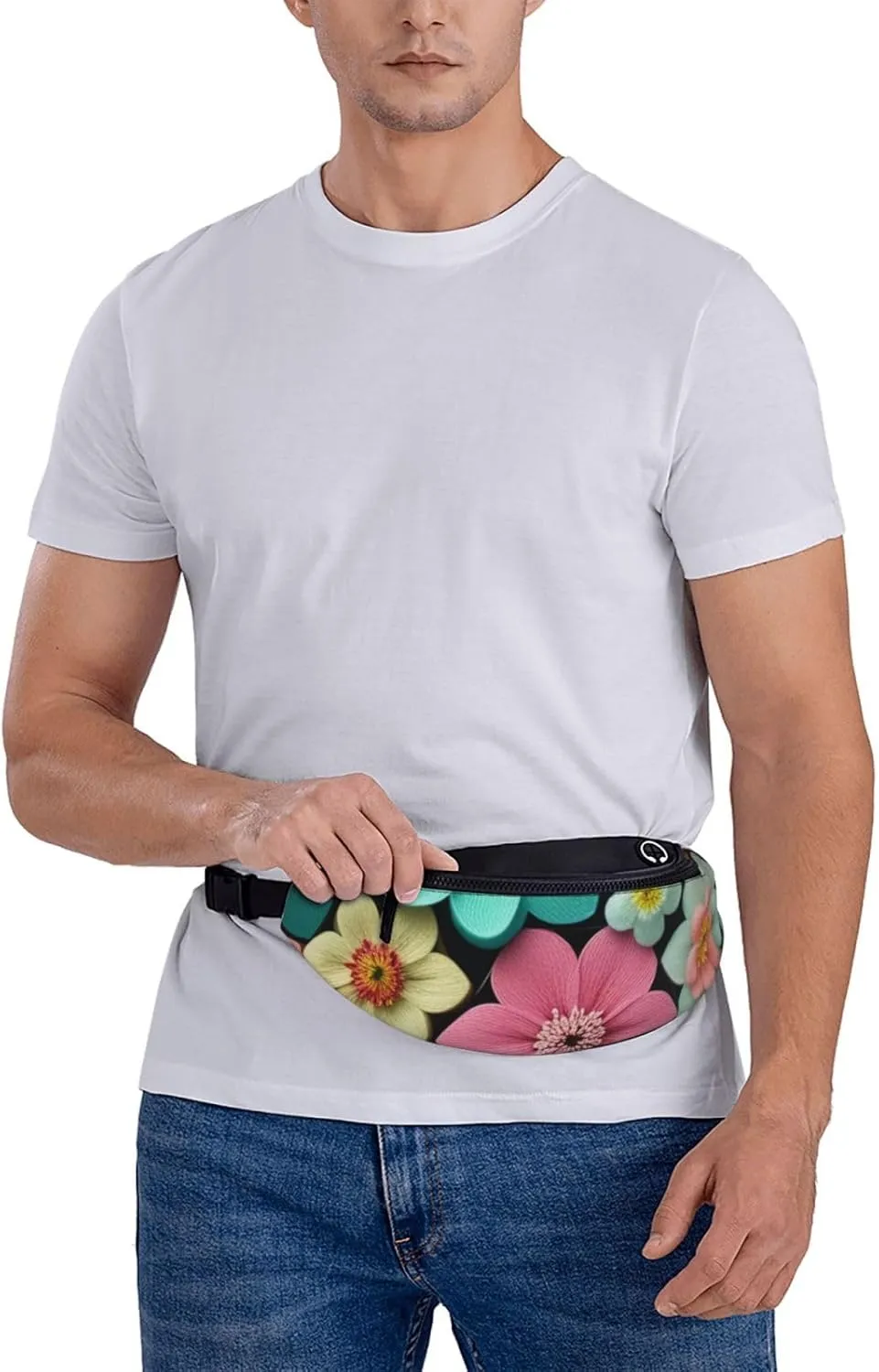 Casual Beautiful Blooming Hexagon Printed Fanny Pack,Crossbody Fanny packs for women Men Waist Bag for Running Travel