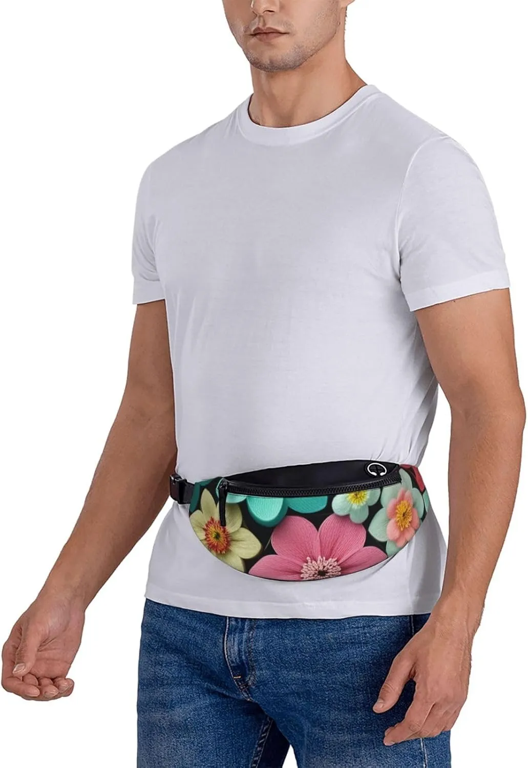 Casual Beautiful Blooming Hexagon Printed Fanny Pack,Crossbody Fanny packs for women Men Waist Bag for Running Travel