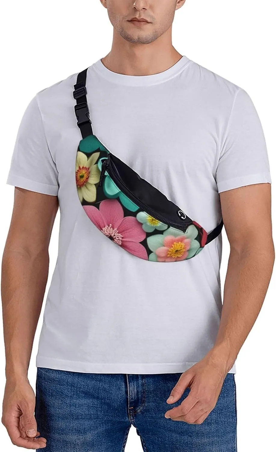 Casual Beautiful Blooming Hexagon Printed Fanny Pack,Crossbody Fanny packs for women Men Waist Bag for Running Travel