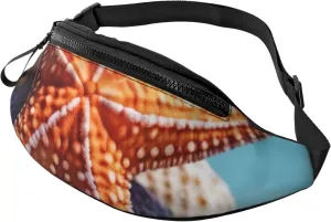 Casual Blue background starfish Printed Fanny Pack,Crossbody Fanny packs for women Men Waist Bag for Running Travel