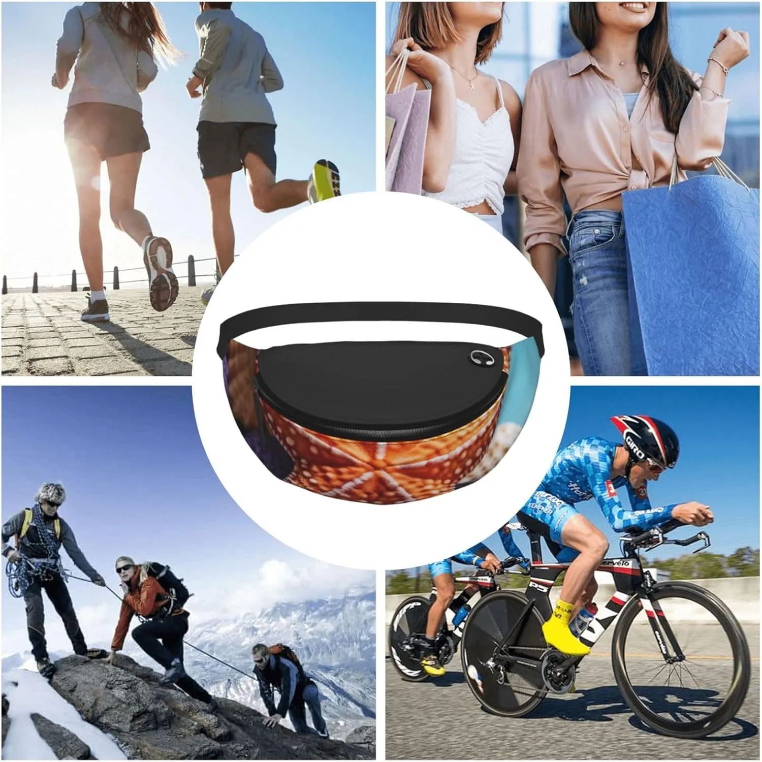 Casual Blue background starfish Printed Fanny Pack,Crossbody Fanny packs for women Men Waist Bag for Running Travel