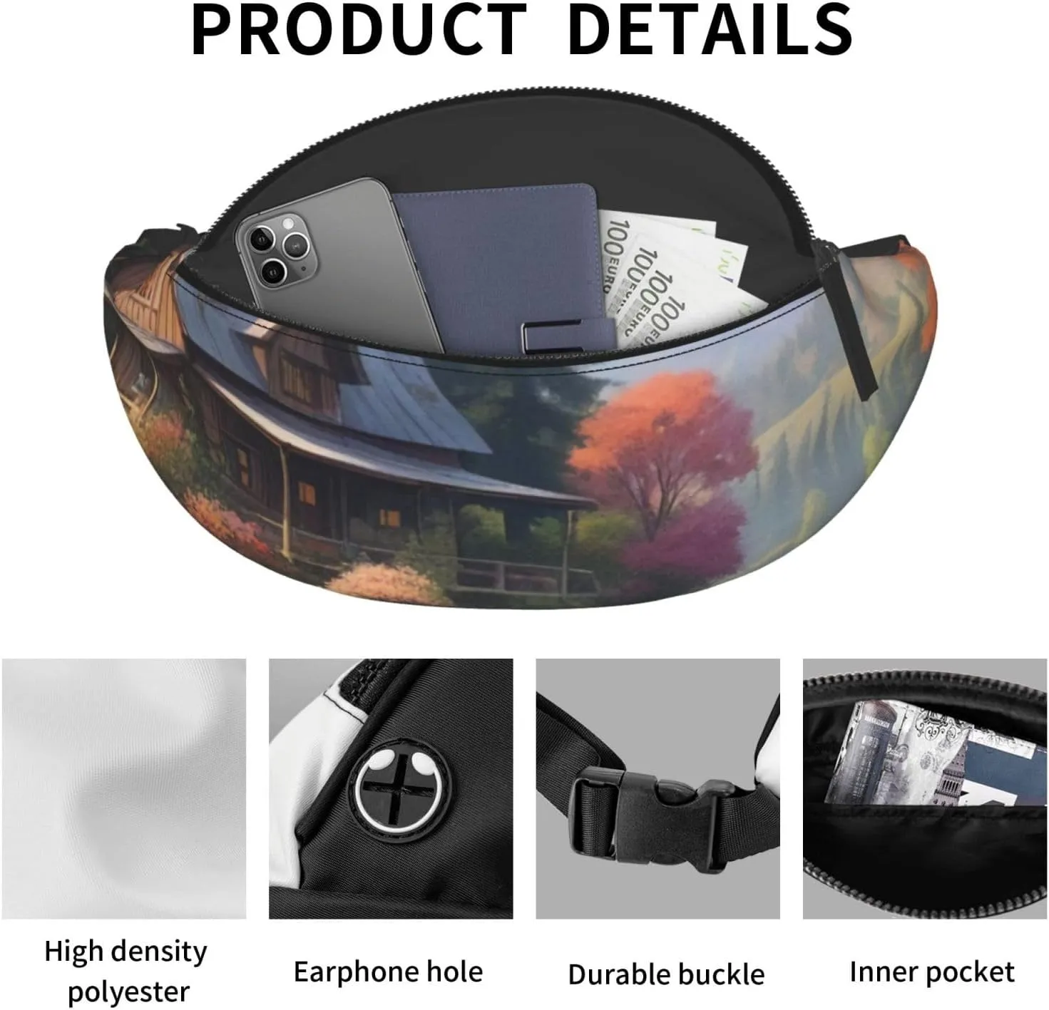 Casual Mystic Meadows Printed Fanny Pack,Crossbody Fanny packs for women Men Waist Bag for Running Travel