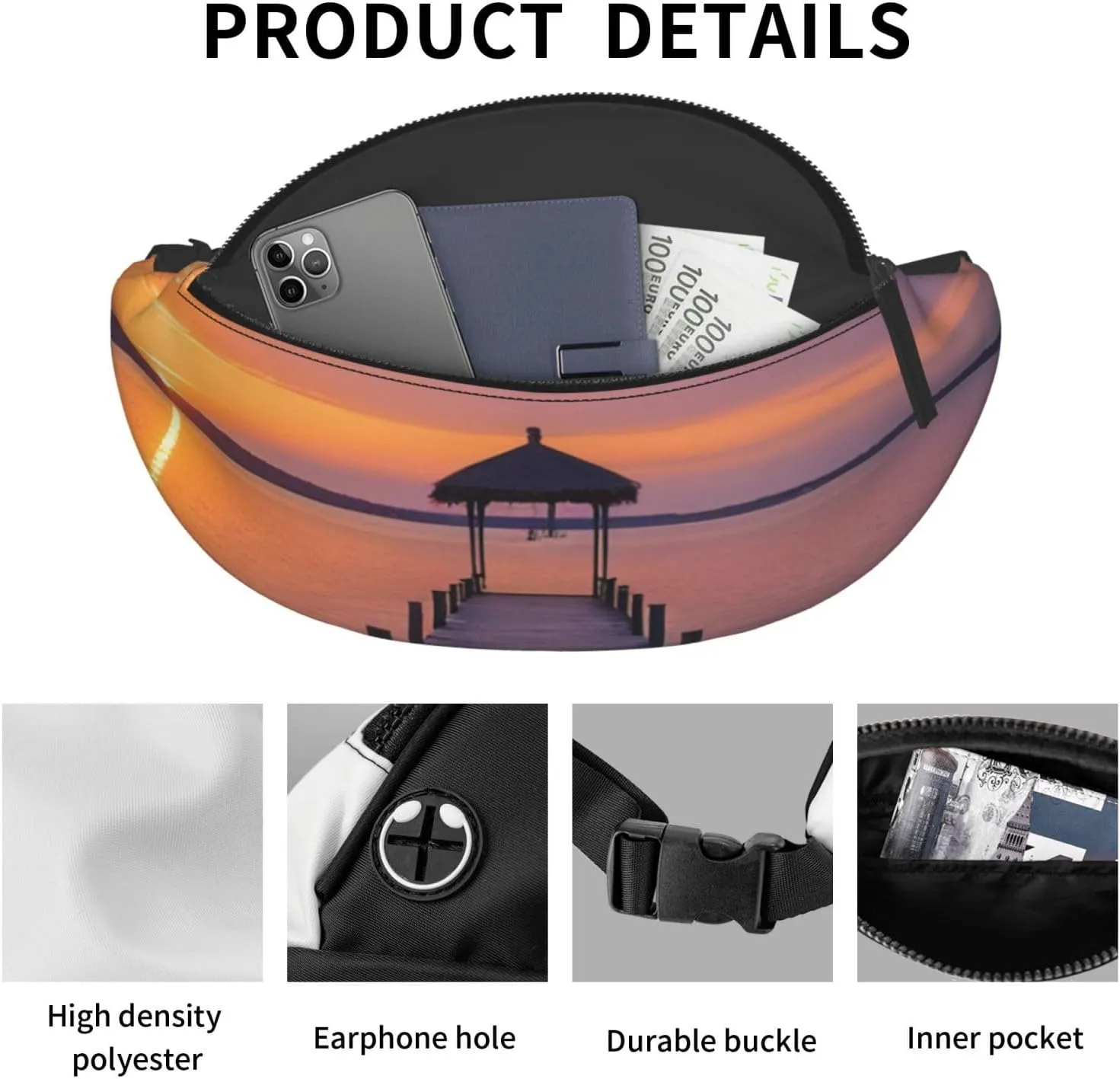 Casual Serene Sunset Printed Fanny Pack,Crossbody Fanny packs for women Men Waist Bag for Running Travel