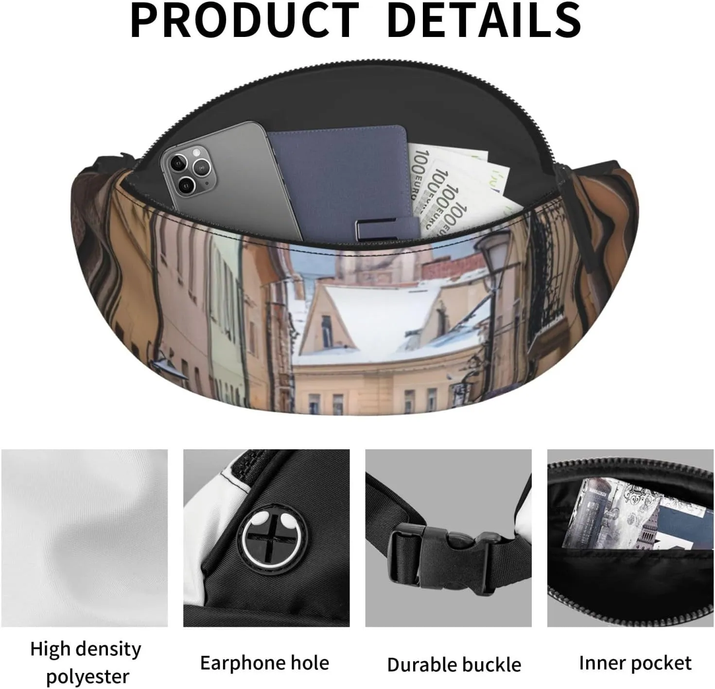 Casual Snow Street Printed Fanny Pack,Crossbody Fanny packs for women Men Waist Bag for Running Travel