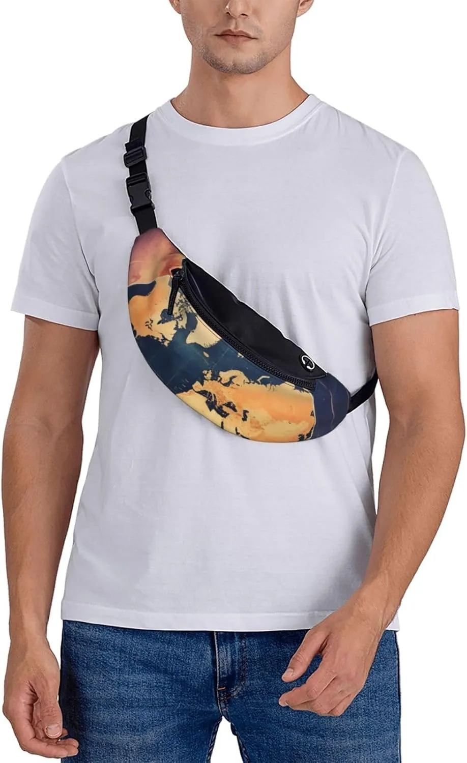 Casual World Map Printed Fanny Pack,Crossbody Fanny packs for women Men Waist Bag for Running Travel