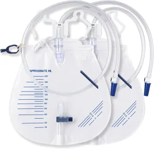 Catheter Bags for Men and Women, Urinary Drainage Bag 2000mL with Anti-Reflux Chamber, 41" Drainage Tube with Hanging Hook, Professional Health Aids (2 Pack)