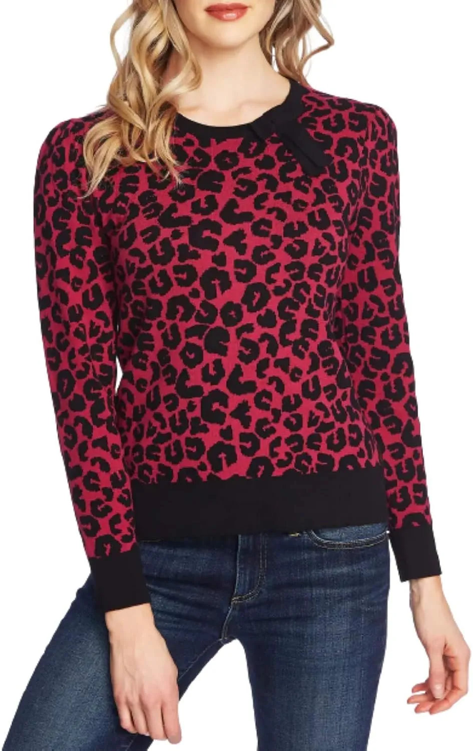 CeCe Printed Leopard Sweater Plumeria XL
