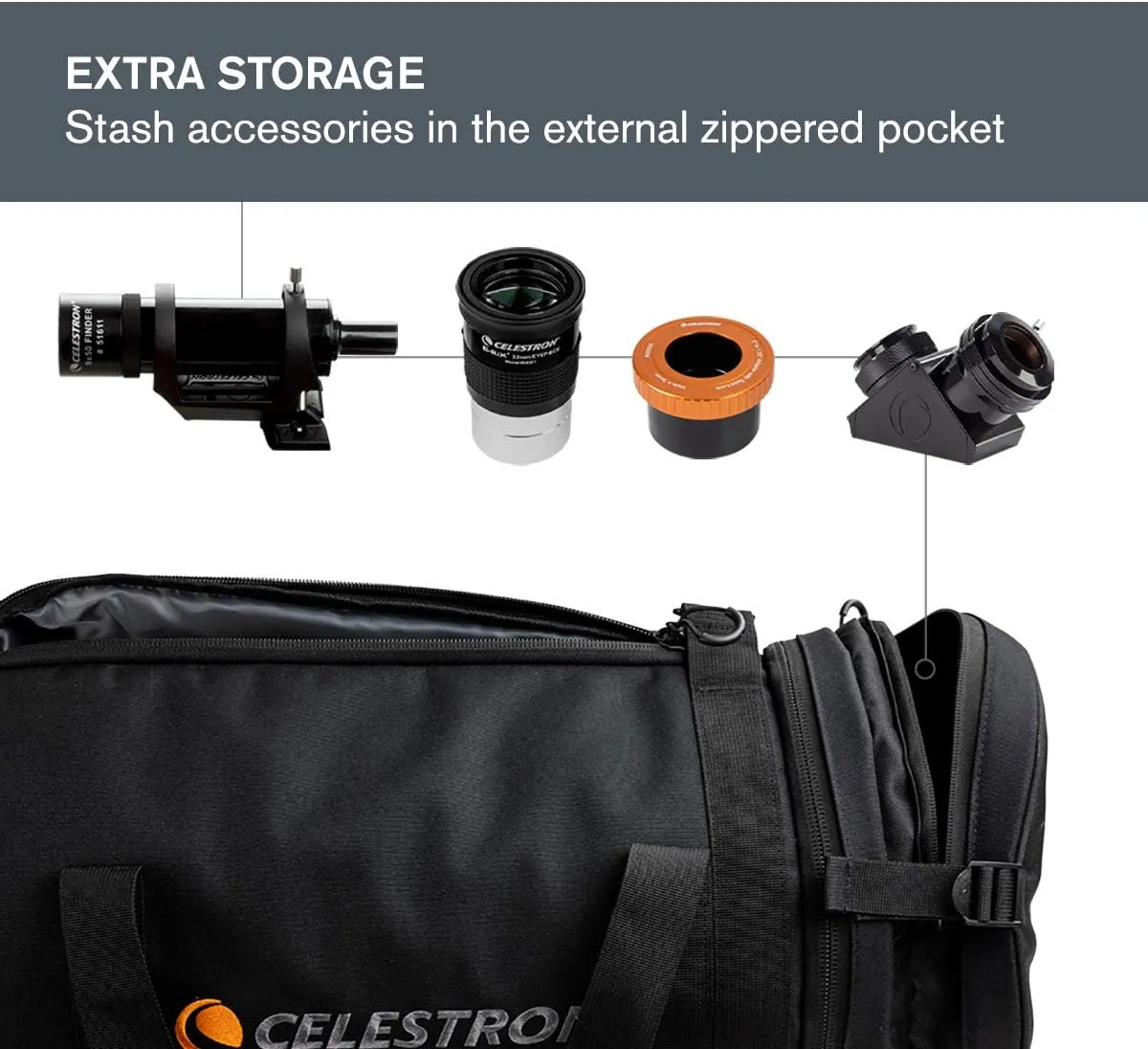 Celestron – 8” Telescope Optical Tube Bag – Custom Carrying Case Fits Schmidt-Cassegrain and EdgeHD – Ultra-Durable Protective Walls – Padded Straps for Easy Carry