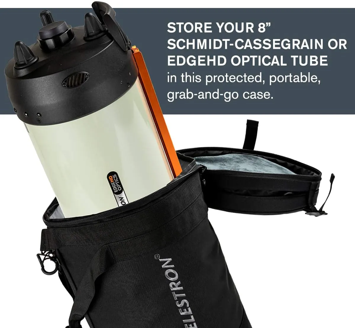 Celestron – 8” Telescope Optical Tube Bag – Custom Carrying Case Fits Schmidt-Cassegrain and EdgeHD – Ultra-Durable Protective Walls – Padded Straps for Easy Carry