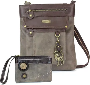 CHALA GEMINI Crossbody Faux Leather Gift Messenger Bag with Double Zip Wallet