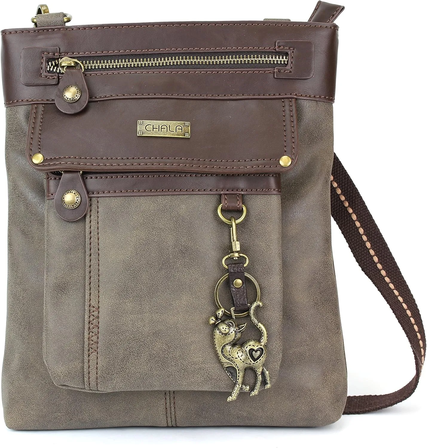CHALA GEMINI Crossbody Faux Leather Gift Messenger Bag with Double Zip Wallet