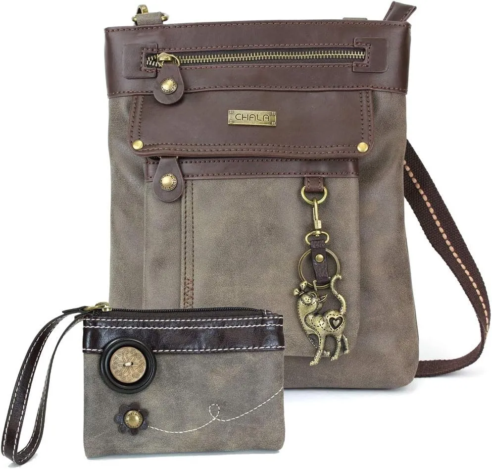 CHALA GEMINI Crossbody Faux Leather Gift Messenger Bag with Double Zip Wallet