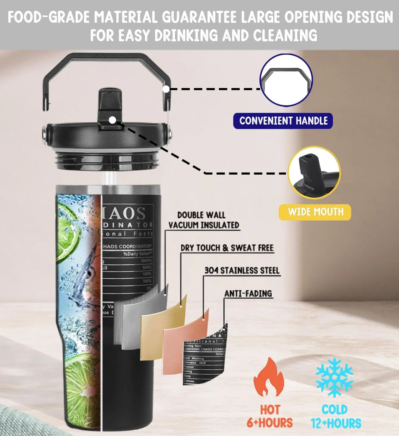 Chaos Coordinator Tumbler with Handle & Flip Straw Boss Gifts Laser-Engraved Travel Mug Water Bottle Gifts for Boss, Women,Men Mom,Dad,Coworker,Manager,Workers,Colleague-30 OZ(1PCS)