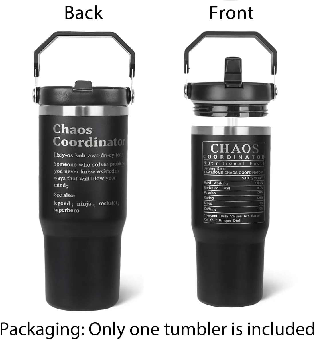 Chaos Coordinator Tumbler with Handle & Flip Straw Boss Gifts Laser-Engraved Travel Mug Water Bottle Gifts for Boss, Women,Men Mom,Dad,Coworker,Manager,Workers,Colleague-30 OZ(1PCS)
