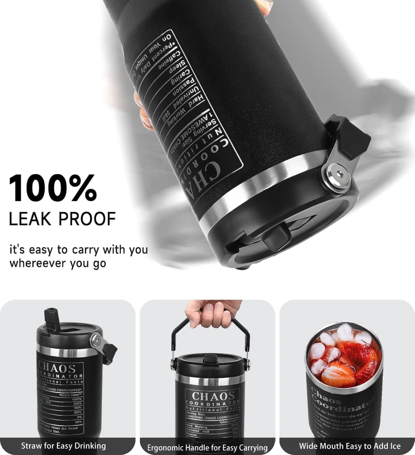 Chaos Coordinator Tumbler with Handle & Flip Straw Boss Gifts Laser-Engraved Travel Mug Water Bottle Gifts for Boss, Women,Men Mom,Dad,Coworker,Manager,Workers,Colleague-30 OZ(1PCS)