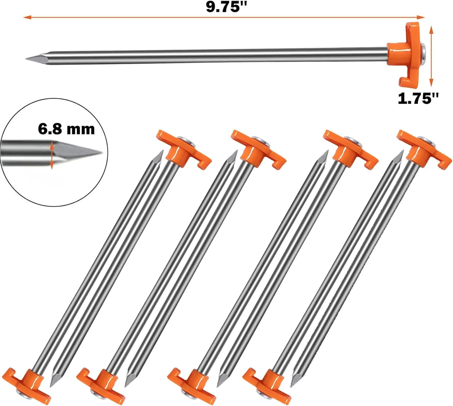 Cheardia 20 Pack Tent Stakes Heavy Duty, 10.25 Inch Yard Stakes Non-Rust Metal Tent Pegs Ground Stakes Tent Spikes for Camping Patio, Garden, Canopies, Grassland, Outdoor, Orange