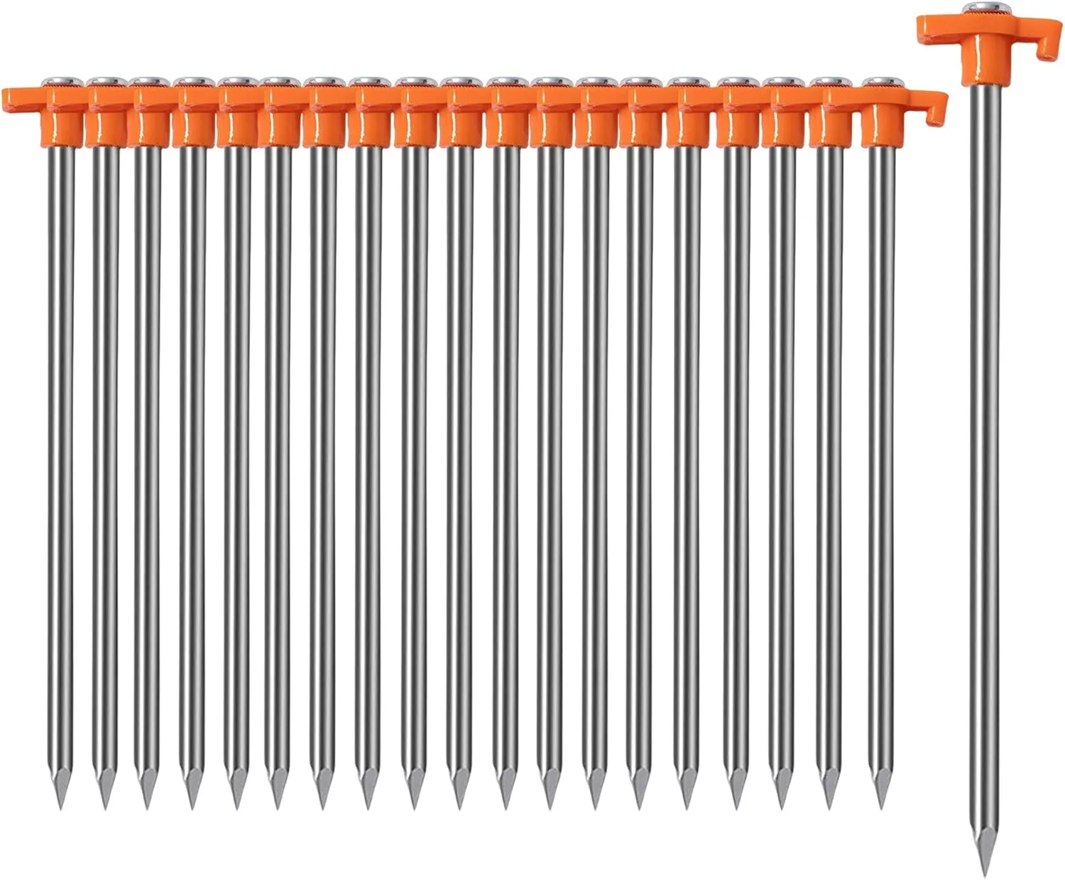 Cheardia 20 Pack Tent Stakes Heavy Duty, 10.25 Inch Yard Stakes Non-Rust Metal Tent Pegs Ground Stakes Tent Spikes for Camping Patio, Garden, Canopies, Grassland, Outdoor, Orange