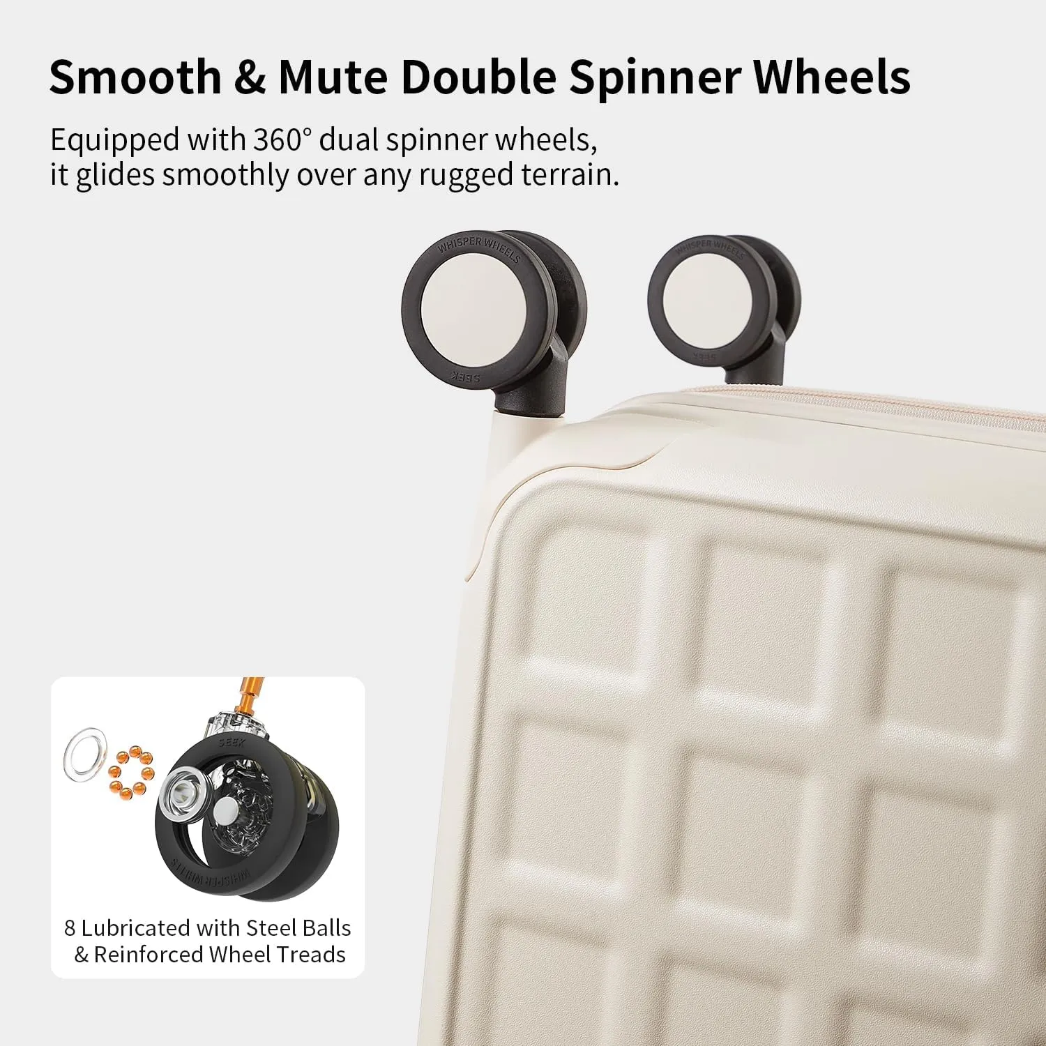 Checked 26 inch Luggage with 8 Spinner Wheels, Large Suitcase with TSA Lock, 100% Lightweight PC Hard Shell travel luggage Suitcases for Men Women, 26-Inch Checked-In, Coconut White