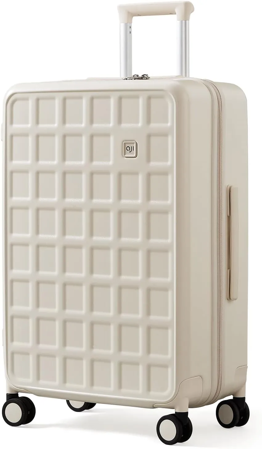 Checked 26 inch Luggage with 8 Spinner Wheels, Large Suitcase with TSA Lock, 100% Lightweight PC Hard Shell travel luggage Suitcases for Men Women, 26-Inch Checked-In, Coconut White