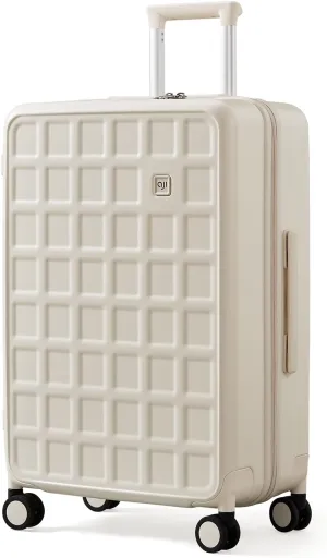 Checked 26 inch Luggage with 8 Spinner Wheels, Large Suitcase with TSA Lock, 100% Lightweight PC Hard Shell travel luggage Suitcases for Men Women, 26-Inch Checked-In, Coconut White