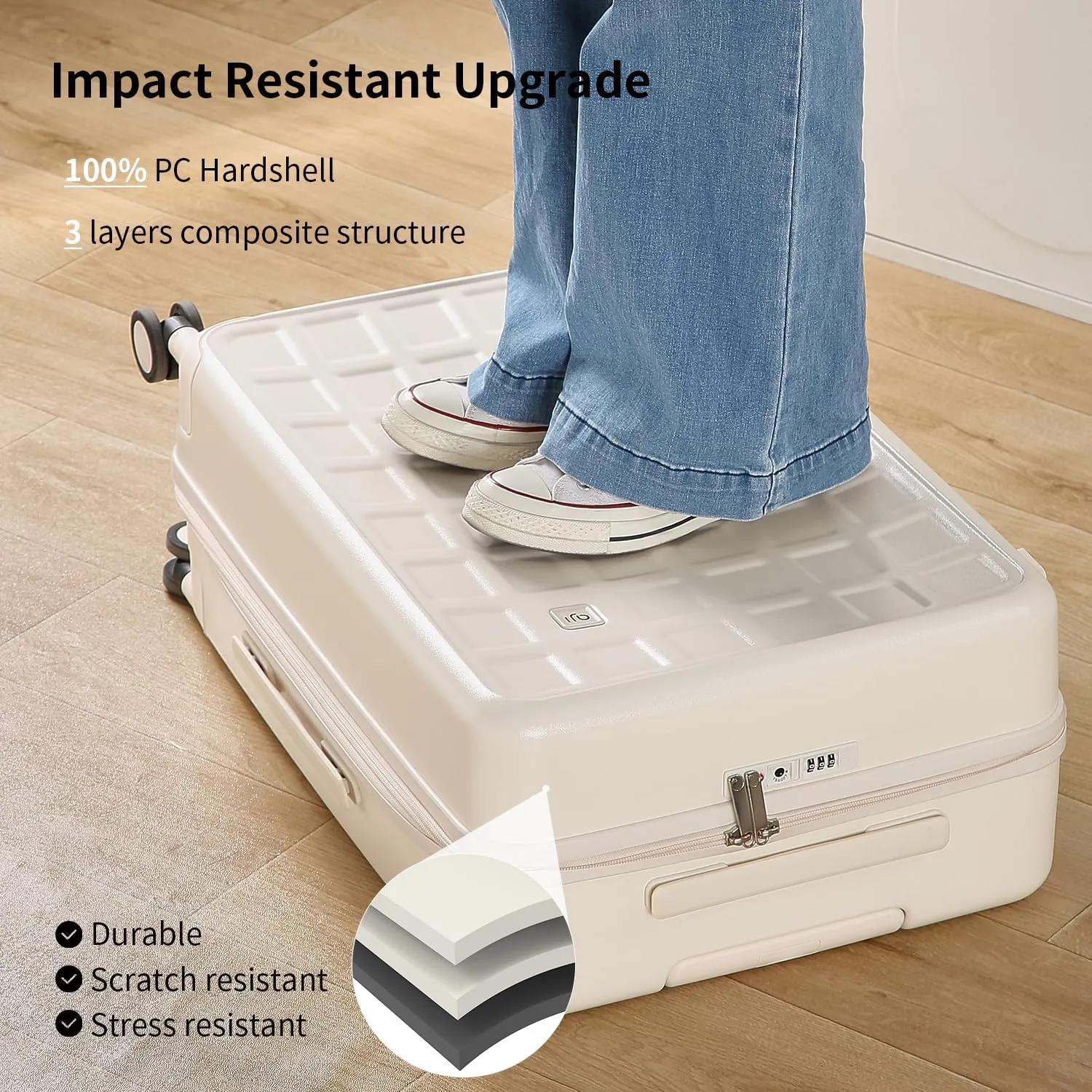 Checked 26 inch Luggage with 8 Spinner Wheels, Large Suitcase with TSA Lock, 100% Lightweight PC Hard Shell travel luggage Suitcases for Men Women, 26-Inch Checked-In, Coconut White
