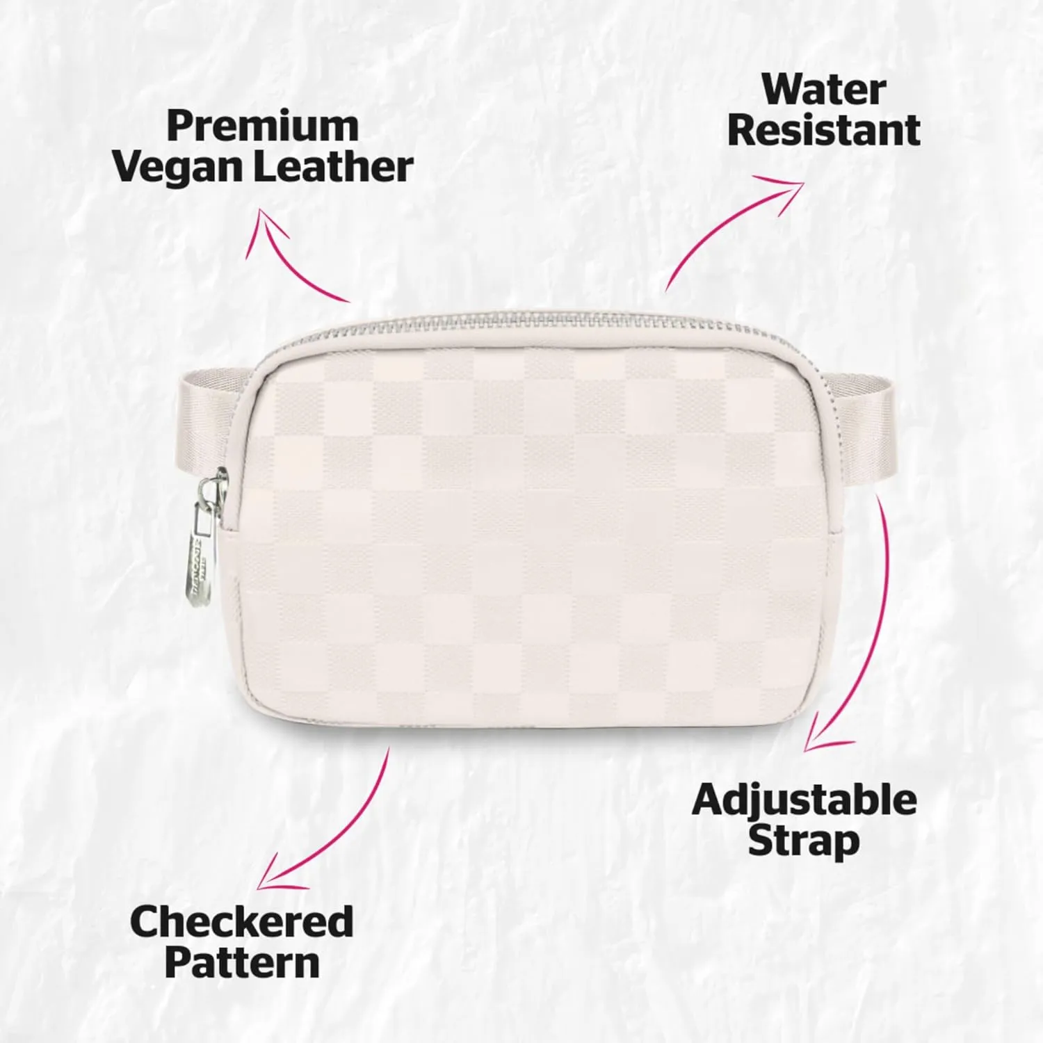 Checkered Belt Bag for Women Stylish Leather Crossbody Fanny Pack Trendy Waist Bag with Adjustable Strap Off-White