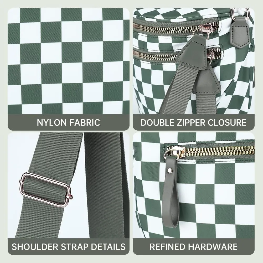 Checkered Crossbody Bag,Checkered Purse for Women Black and White Bum Bag Fanny Packs Belt Bag Sling Bag with Shoulder Strap (Beige)